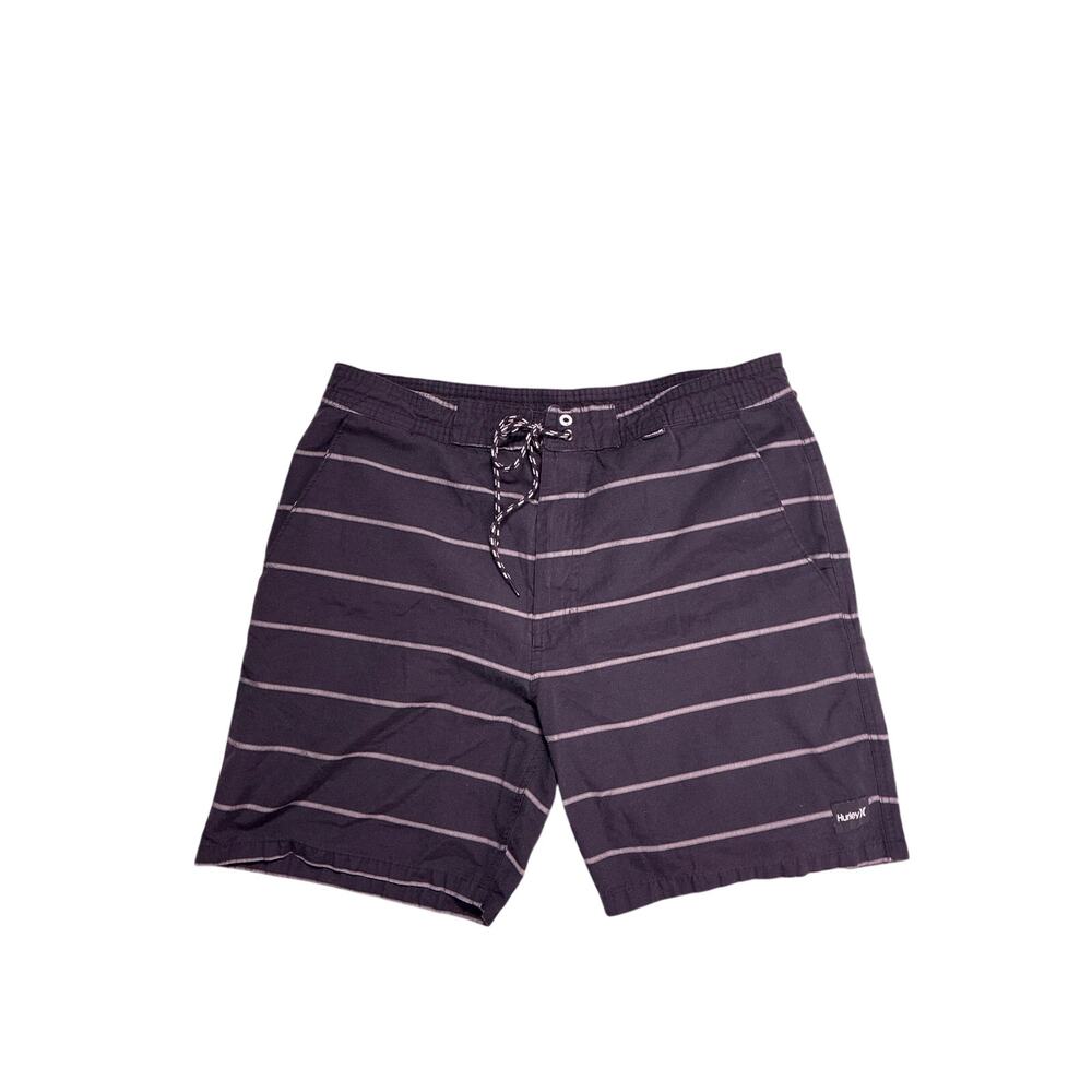 Y2K Hurley Black Gray Striped Board Shorts Mens Swim Trunks Surf Skater Beach